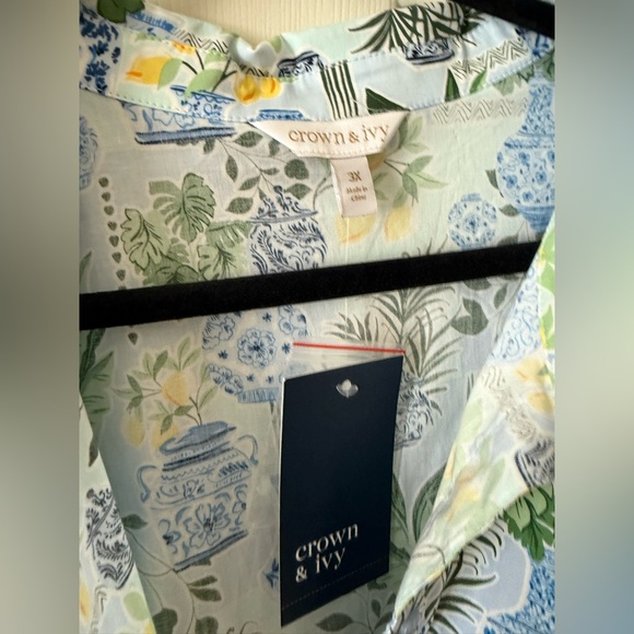 Crown & Ivy Floral Long Sleeve Dress - Blue, Green, Yellow - Picture 2 of 4